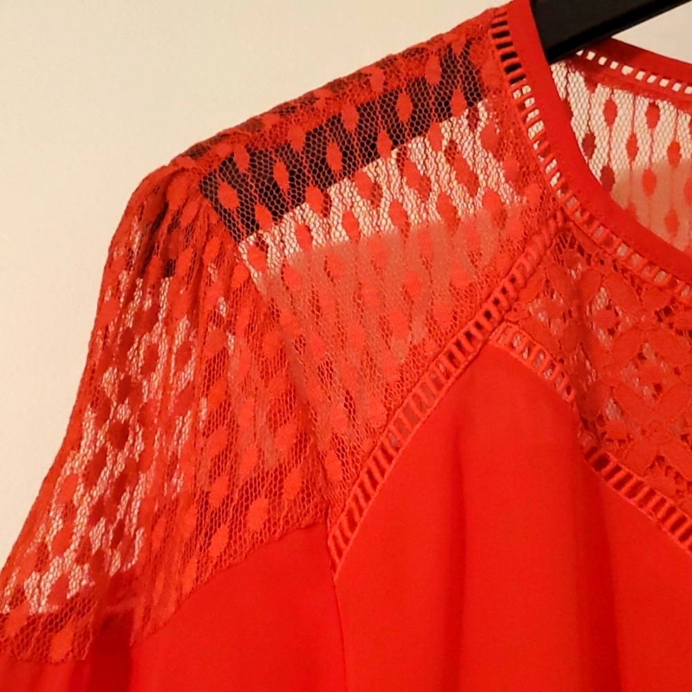 Hazel Rauston Lace Red Blouse Size L - Picture 3 of 8